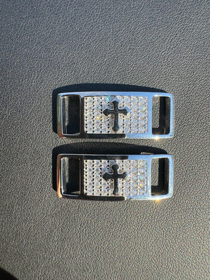 Iced Solid 925 Silver Moissanite Cross Lace Locks For Sneakers AF1 Jordan Etc