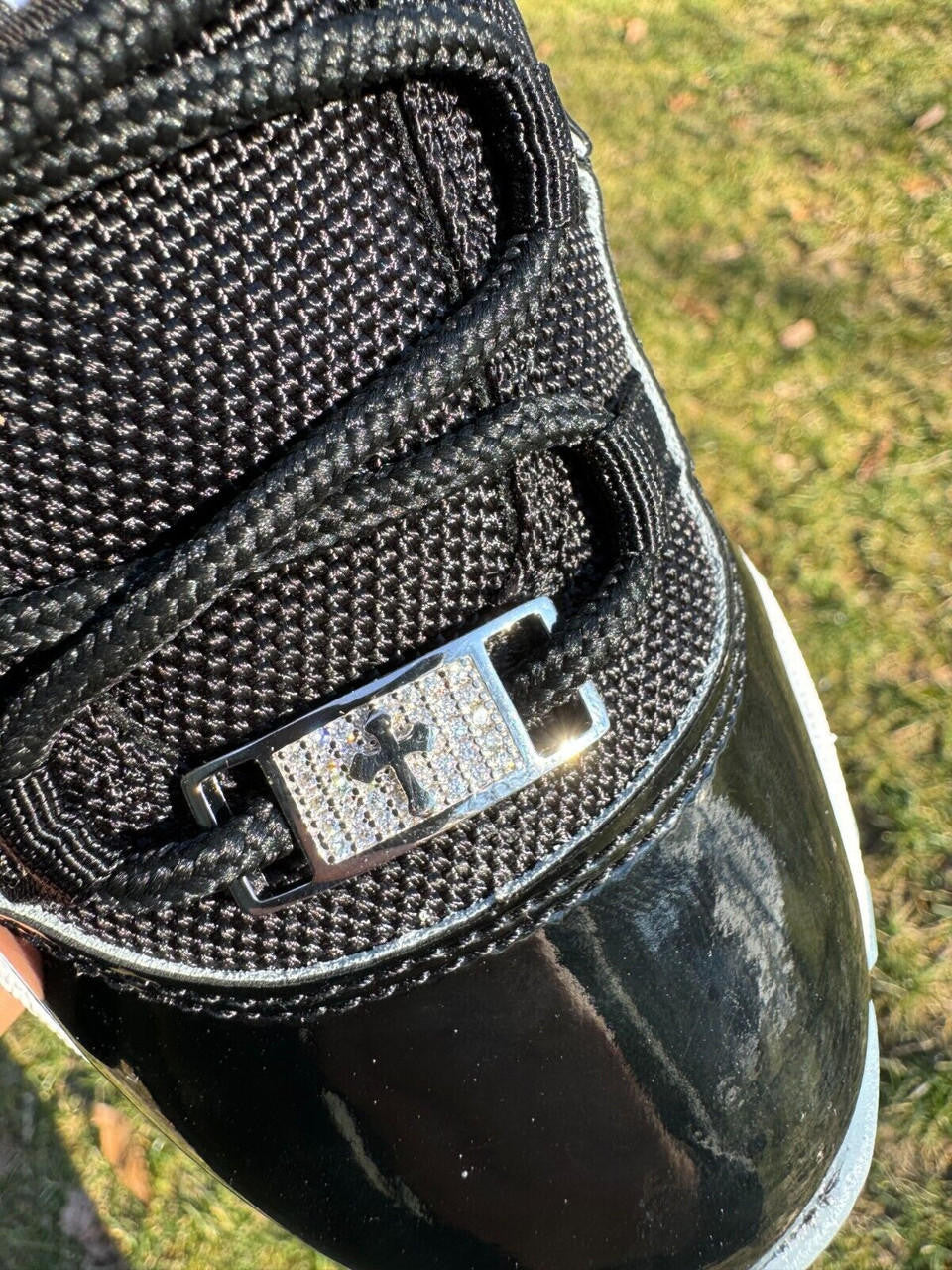 Iced Solid 925 Silver Moissanite Cross Lace Locks For Sneakers AF1 Jordan Etc