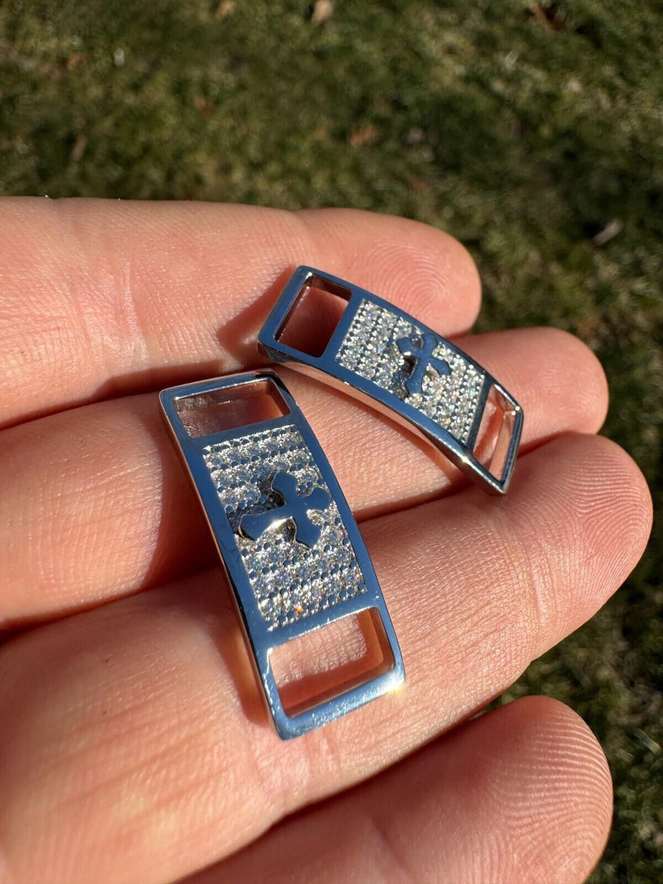 Iced Solid 925 Silver Moissanite Cross Lace Locks For Sneakers AF1 Jordan Etc