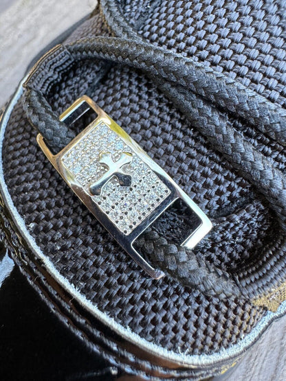 Iced Solid 925 Silver Moissanite Cross Lace Locks For Sneakers AF1 Jordan Etc