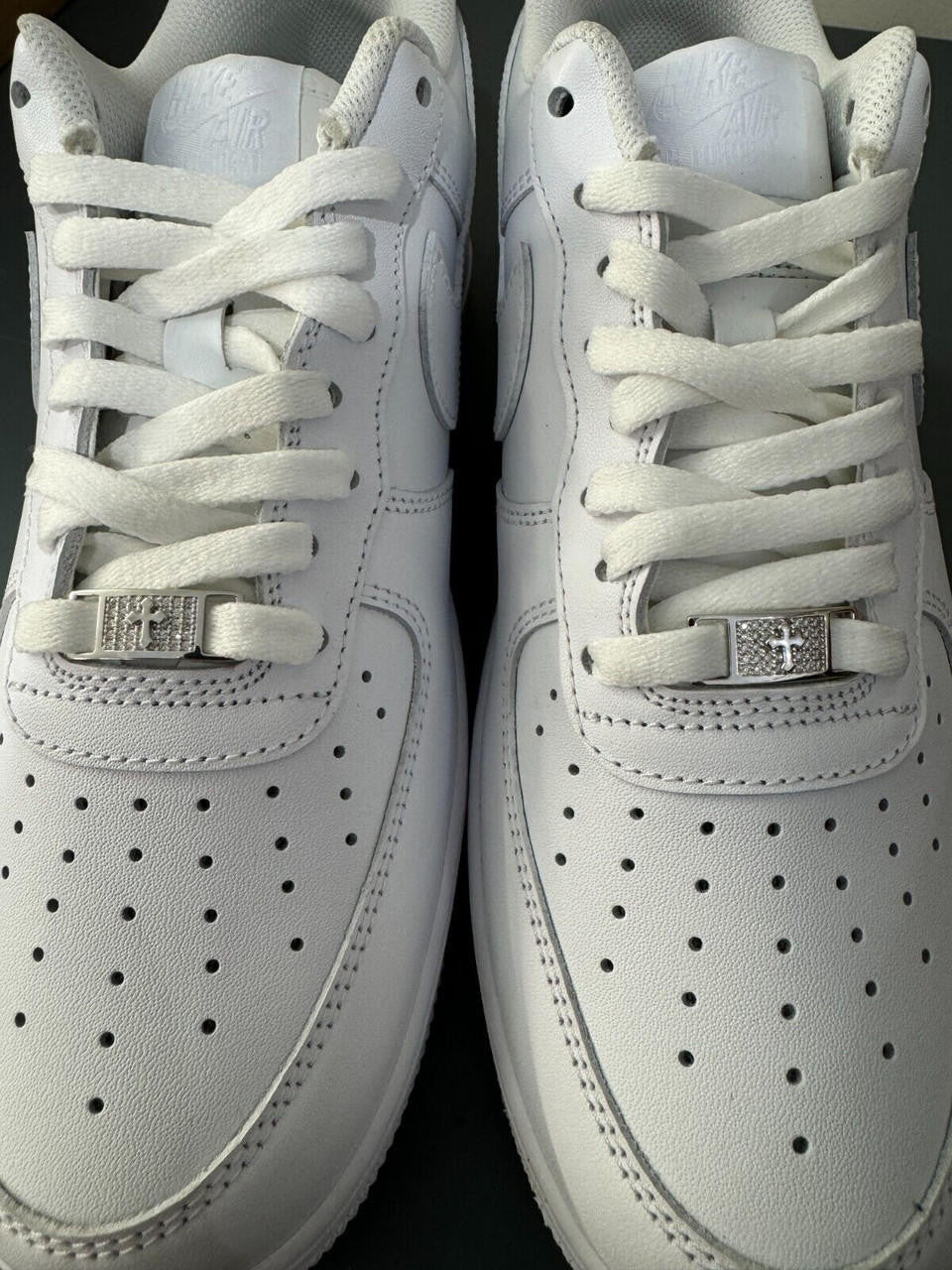 Iced Solid 925 Silver Moissanite Cross Lace Locks For Sneakers AF1 Jordan Etc