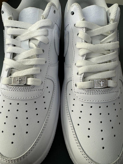 Iced Solid 925 Silver Moissanite Cross Lace Locks For Sneakers AF1 Jordan Etc