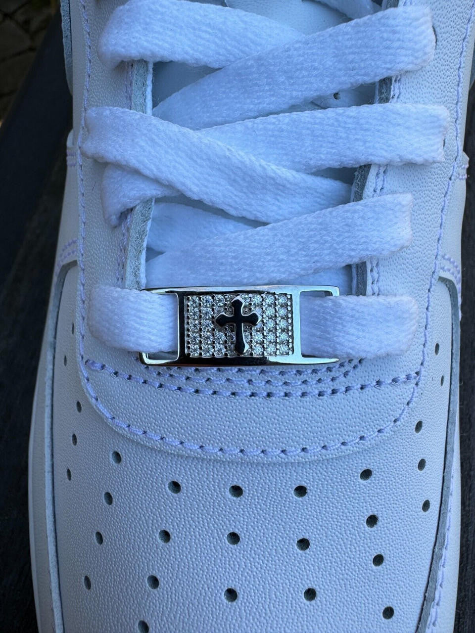 Iced Solid 925 Silver Moissanite Cross Lace Locks For Sneakers AF1 Jordan Etc