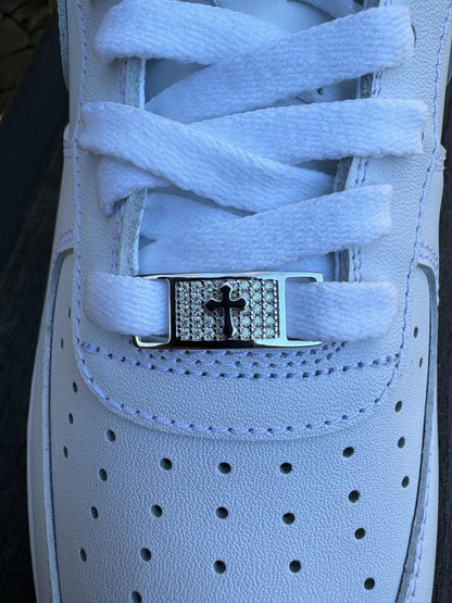 Iced Solid 925 Silver Moissanite Cross Lace Locks For Sneakers AF1 Jordan Etc