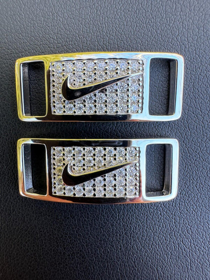 Iced Solid 925 Silver Moissanite Swoosh Lace Locks For Sneakers AF1 Jordan Etc