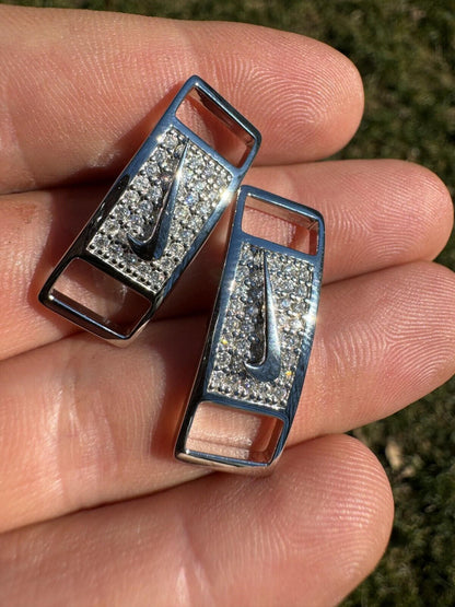 Iced Solid 925 Silver Moissanite Swoosh Lace Locks For Sneakers AF1 Jordan Etc