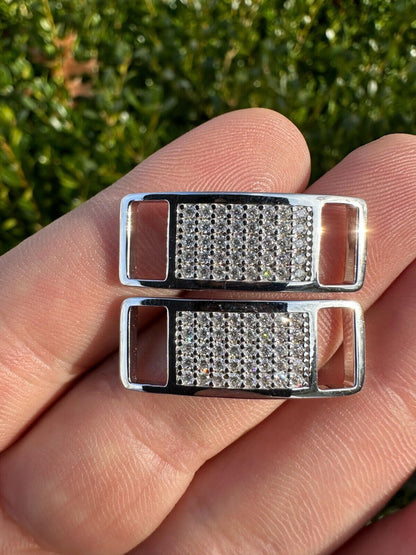 Iced Solid 925 Sterling Silver Lace Locks For Sneakers Nike AF1 Jordans Etc