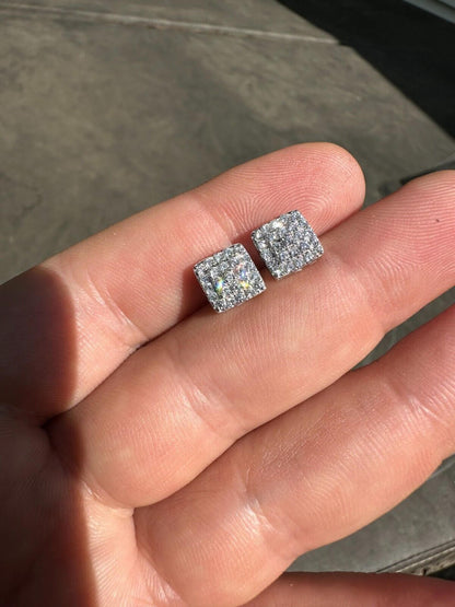 Italiano Silver, Inc. 0.62ct VVS Real Diamond Men's Solid 14k White Gold Iced Hip Hop Square Earrings