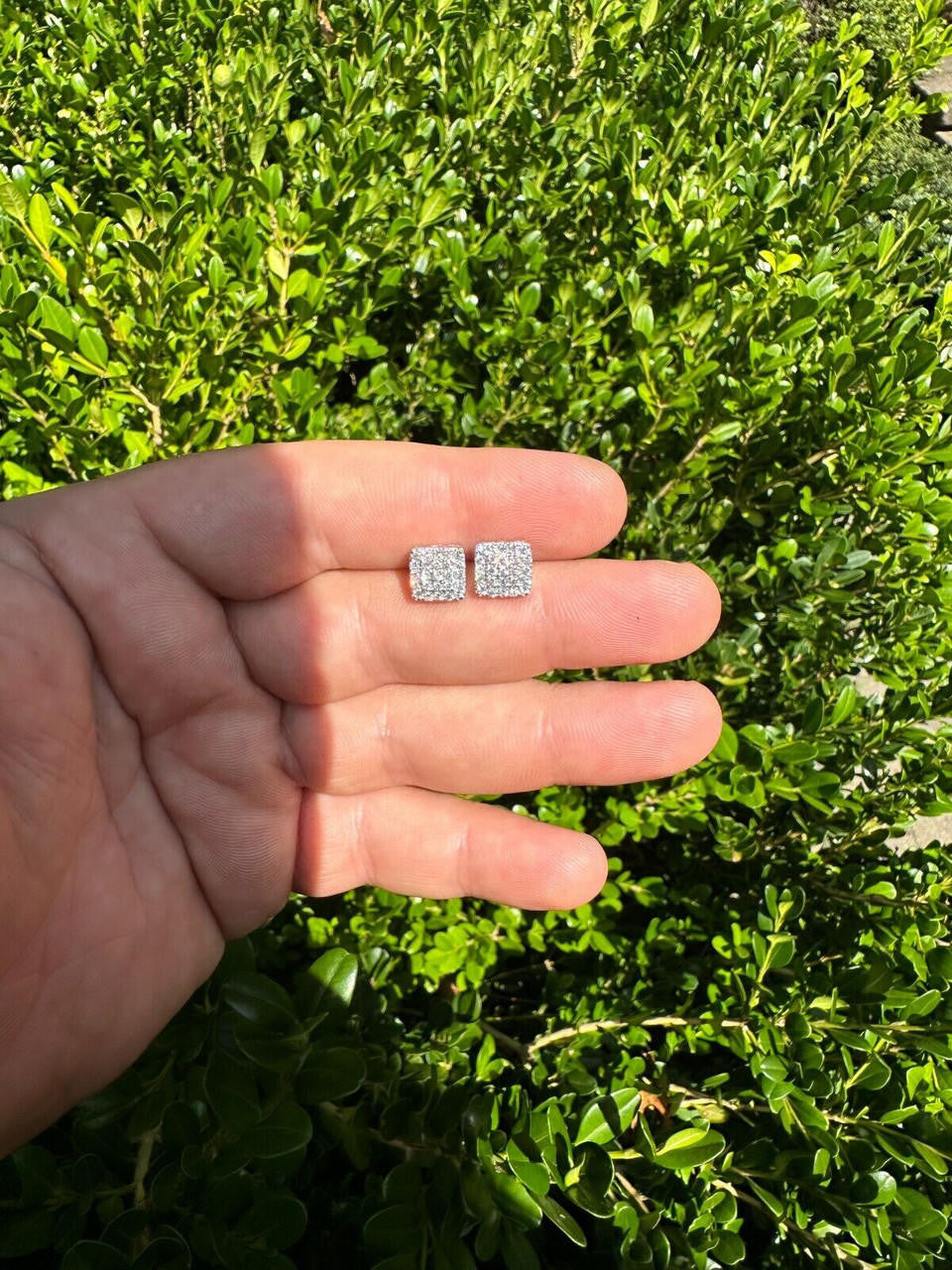 Italiano Silver, Inc. 0.62ct VVS Real Diamond Men's Solid 14k White Gold Iced Hip Hop Square Earrings