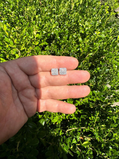 Italiano Silver, Inc. 0.62ct VVS Real Diamond Men's Solid 14k White Gold Iced Hip Hop Square Earrings