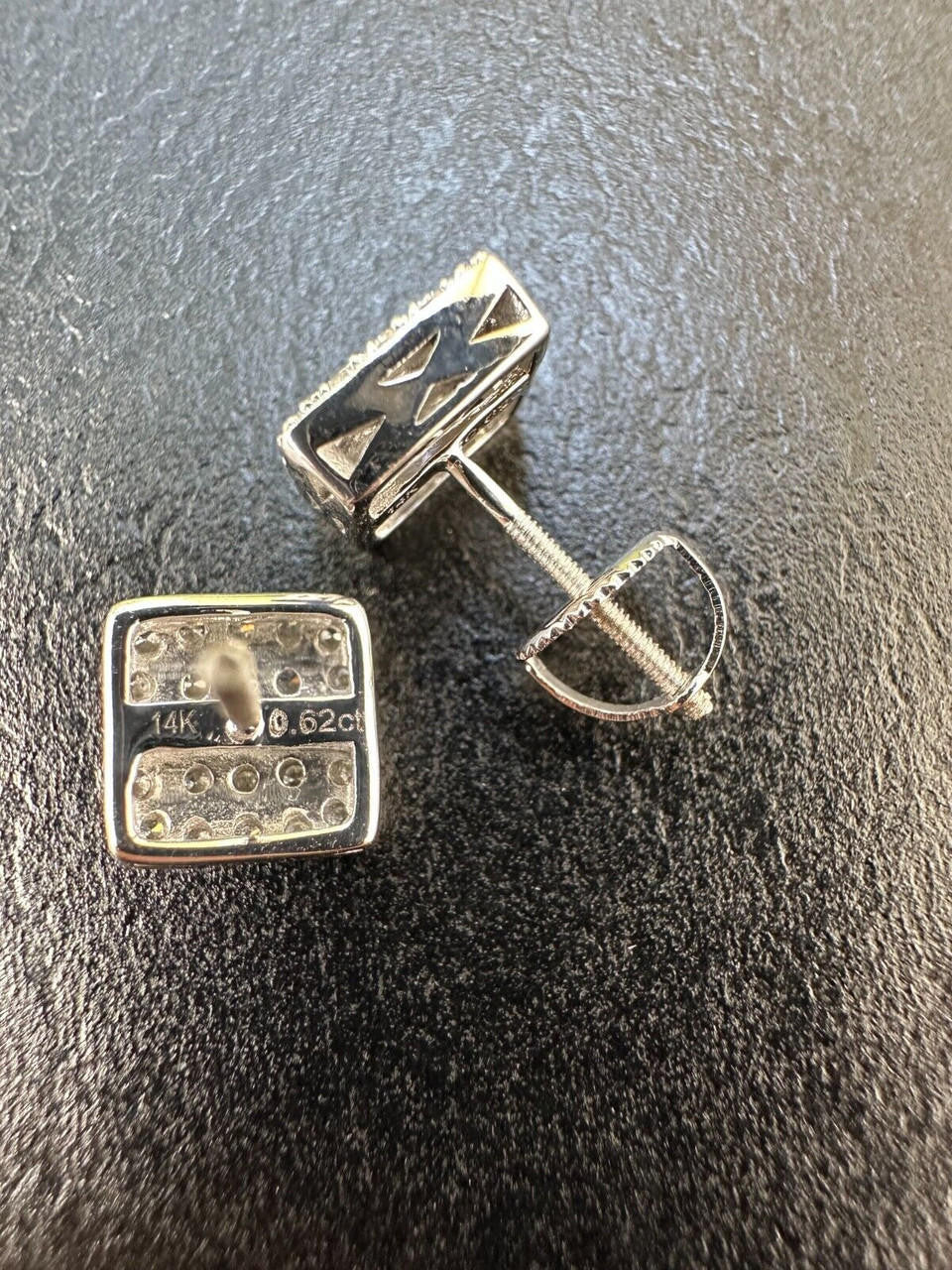 Italiano Silver, Inc. 0.62ct VVS Real Diamond Men's Solid 14k White Gold Iced Hip Hop Square Earrings