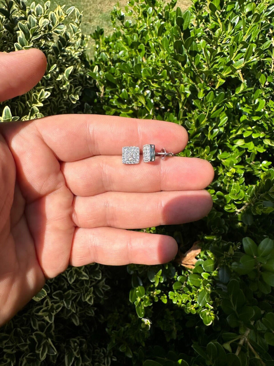 Italiano Silver, Inc. 0.62ct VVS Real Diamond Men's Solid 14k White Gold Iced Hip Hop Square Earrings