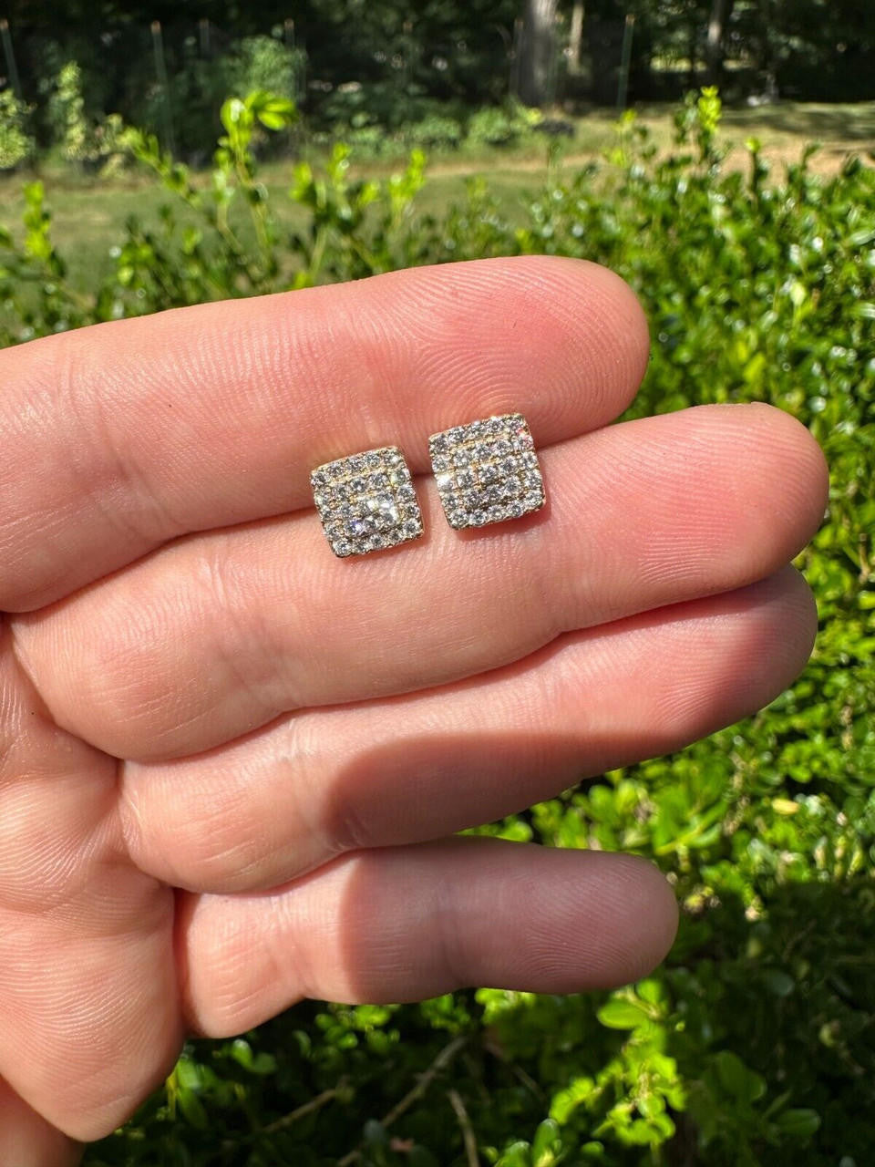 Italiano Silver, Inc. 0.62ct VVS Real Diamond Men's Solid 14k Yellow Gold Iced Hip Hop Square Earrings