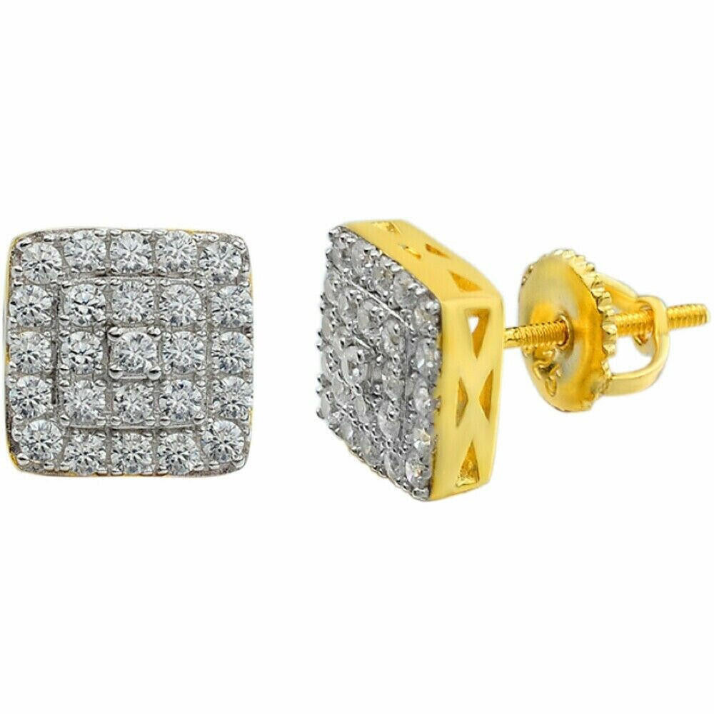 Italiano Silver, Inc. 0.62ct VVS Real Diamond Men's Solid 14k Yellow Gold Iced Hip Hop Square Earrings