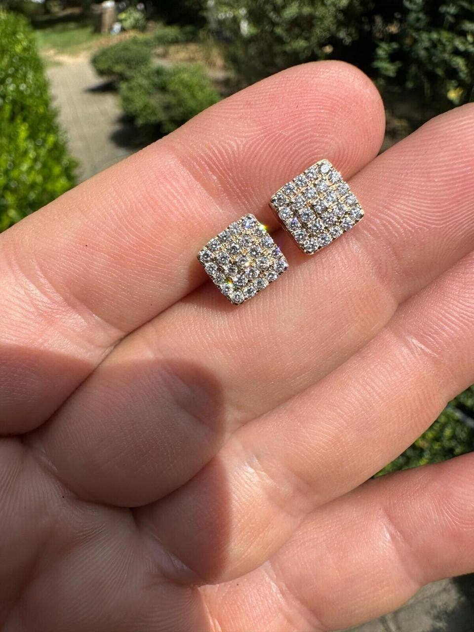 Italiano Silver, Inc. 0.62ct VVS Real Diamond Men's Solid 14k Yellow Gold Iced Hip Hop Square Earrings