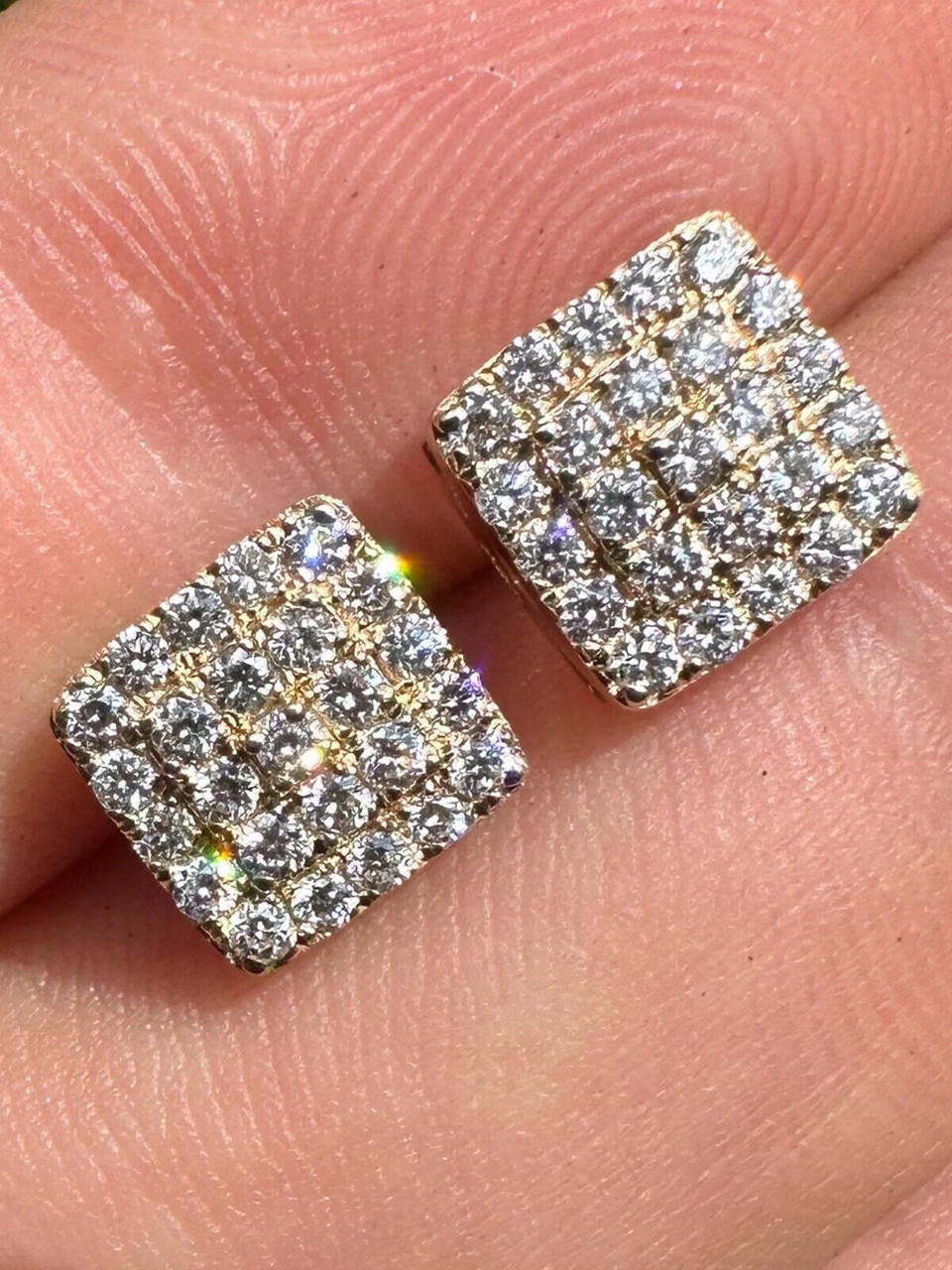 Italiano Silver, Inc. 0.62ct VVS Real Diamond Men's Solid 14k Yellow Gold Iced Hip Hop Square Earrings