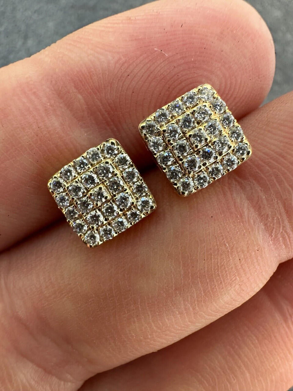 Italiano Silver, Inc. 0.62ct VVS Real Diamond Men's Solid 14k Yellow Gold Iced Hip Hop Square Earrings