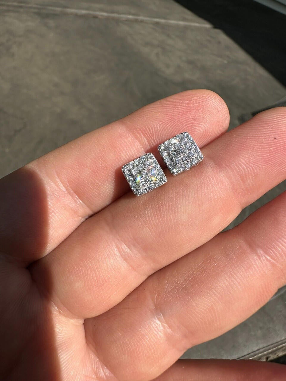 Italiano Silver, Inc. 0.62ct VVS Real Diamond Men's Solid 925 Silver Iced Hip Hop Square Earrings 8mm