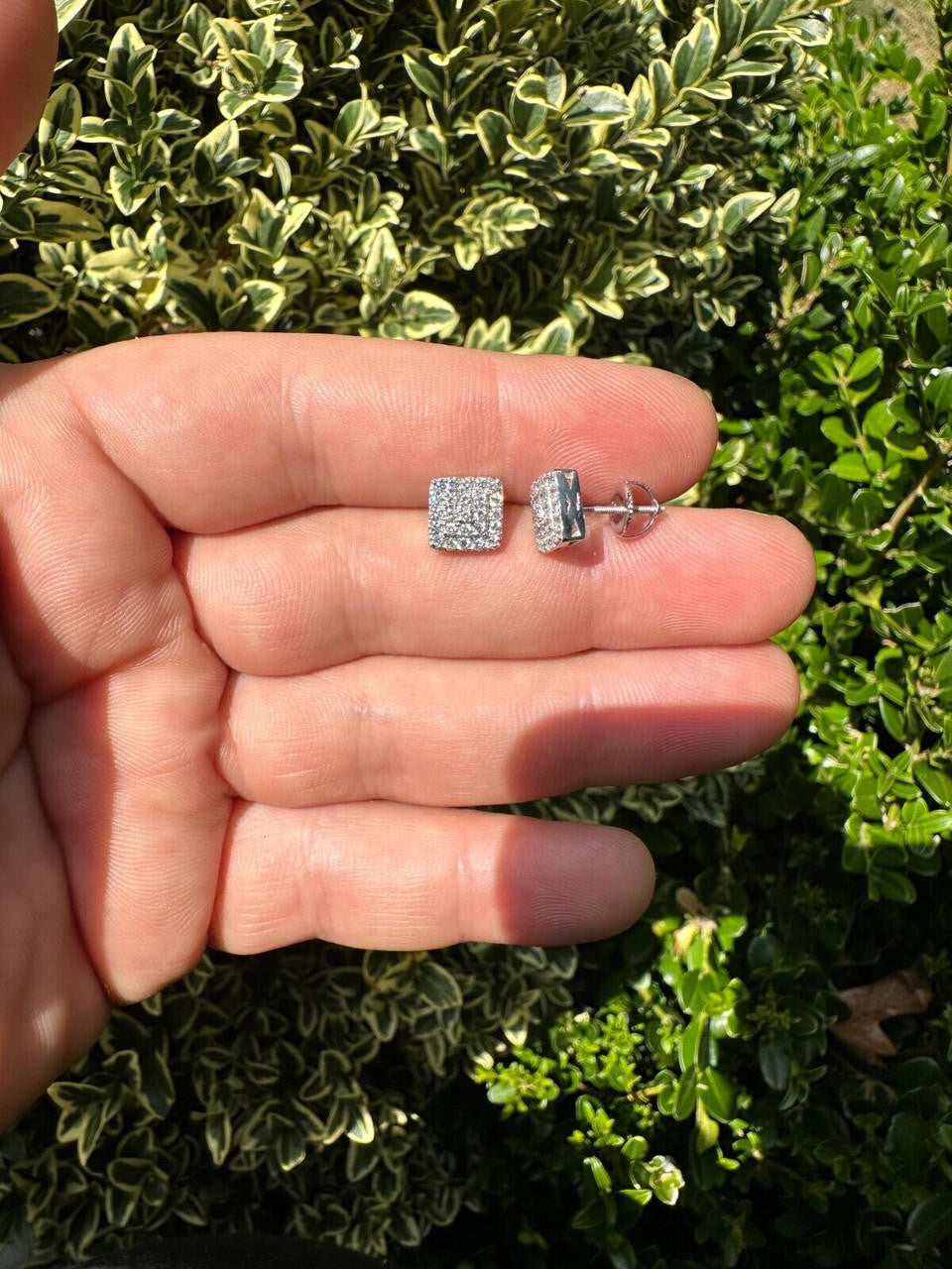 Italiano Silver, Inc. 0.62ct VVS Real Diamond Men's Solid 925 Silver Iced Hip Hop Square Earrings 8mm