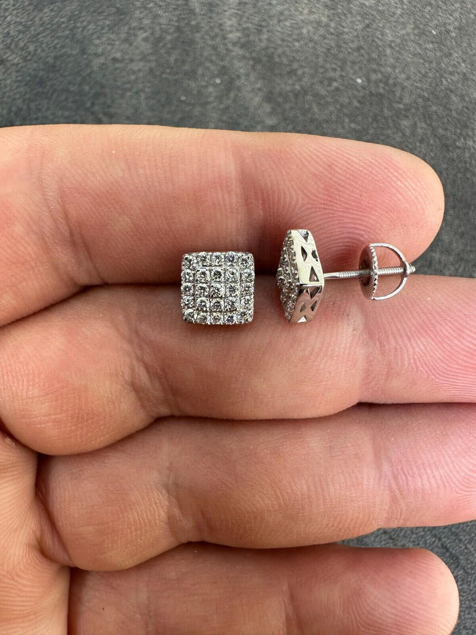 Italiano Silver, Inc. 0.62ct VVS Real Diamond Men's Solid 925 Silver Iced Hip Hop Square Earrings 8mm