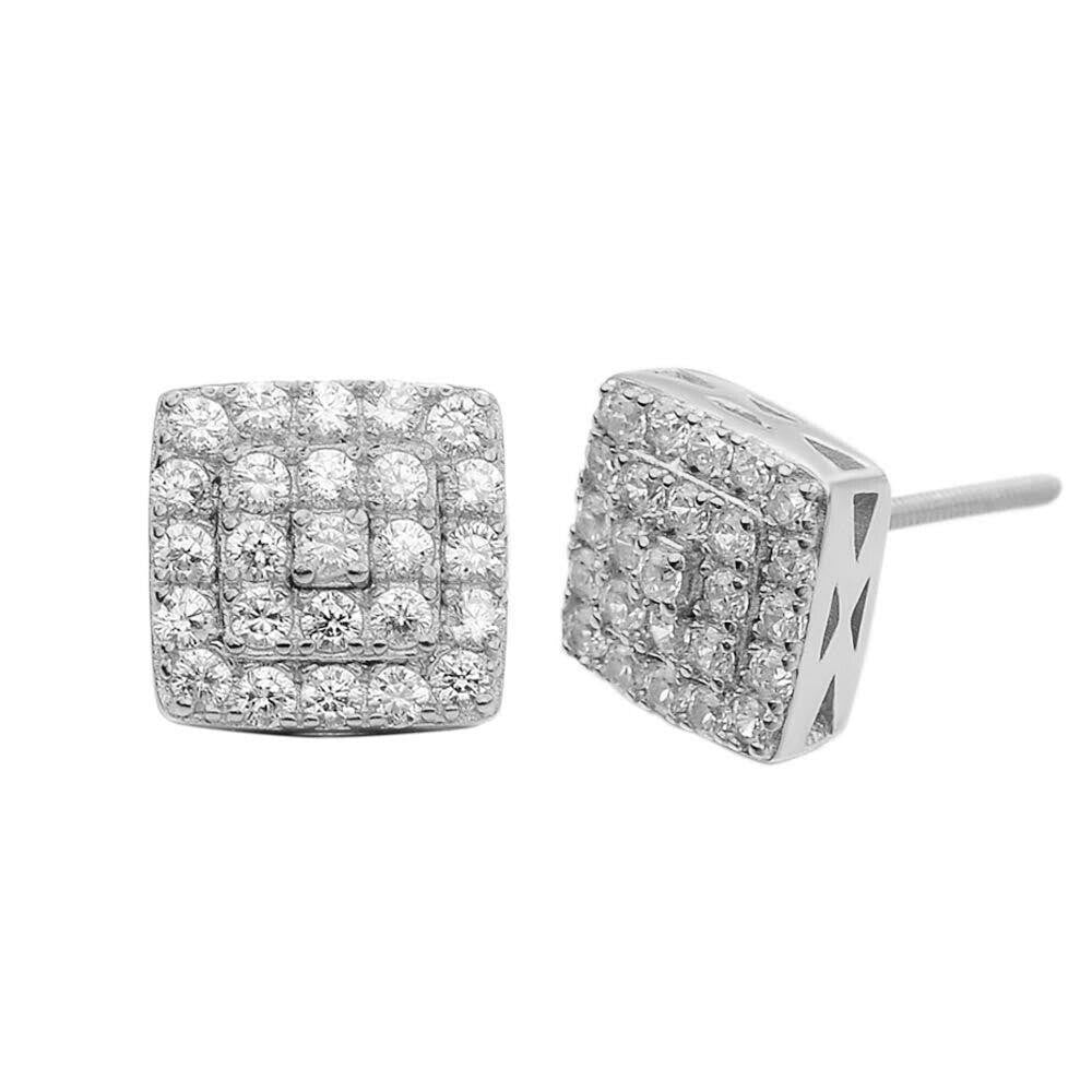 Italiano Silver, Inc. 0.62ct VVS Real Diamond Men's Solid 925 Silver Iced Hip Hop Square Earrings 8mm