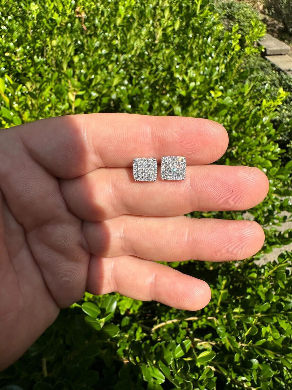 Italiano Silver, Inc. 0.62ct VVS Real Diamond Men's Solid 925 Silver Iced Hip Hop Square Earrings 8mm