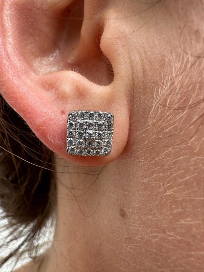 Italiano Silver, Inc. 0.62ct VVS Real Diamond Men's Solid 925 Silver Iced Hip Hop Square Earrings 8mm