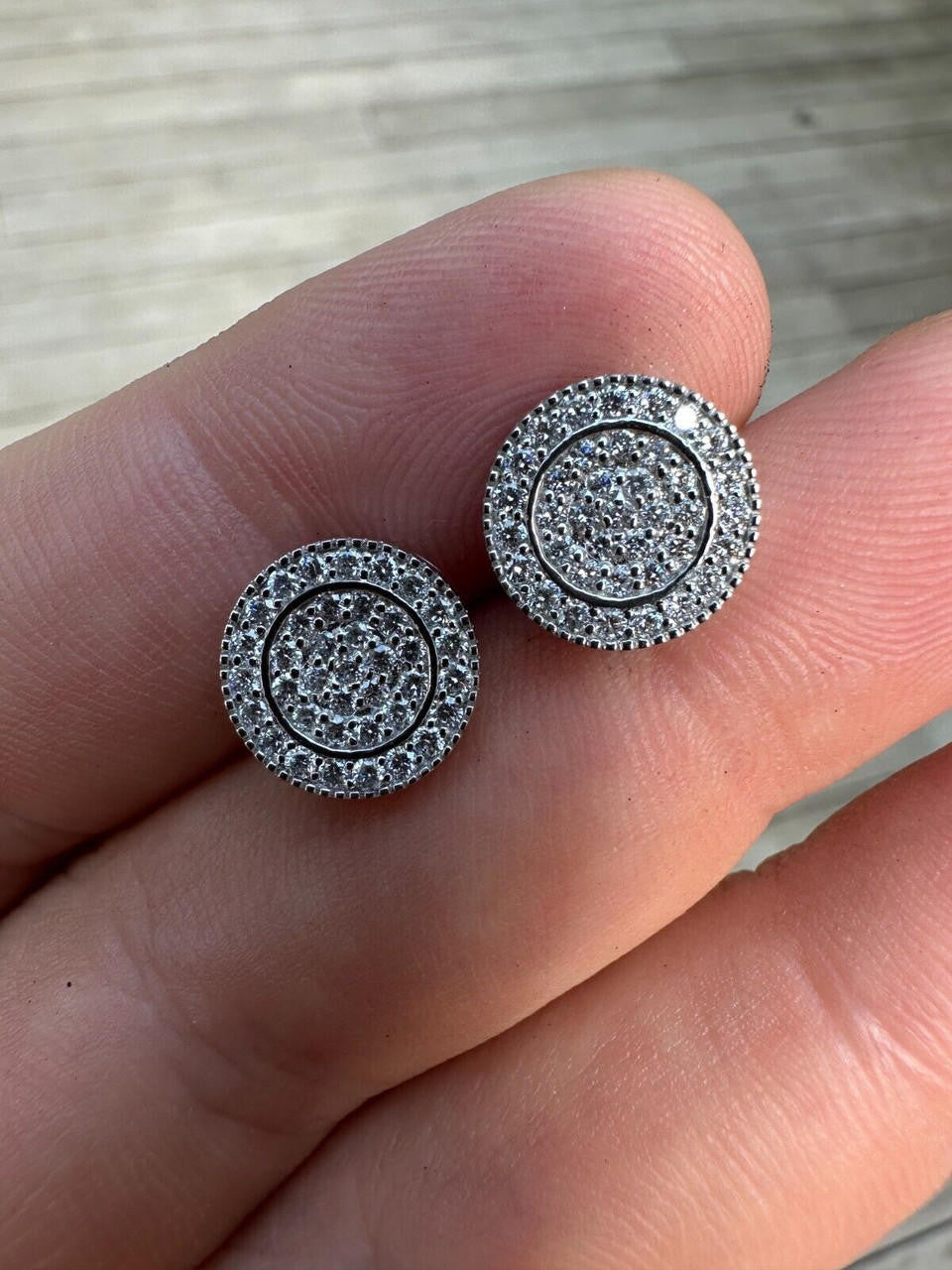 Italiano Silver, Inc. 0.8ct VVS Real Diamond Men's Solid 14k White Gold Iced Hip Hop Round Earrings