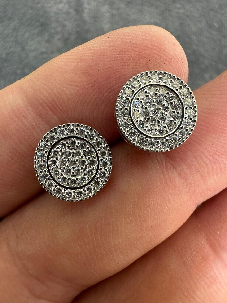 Italiano Silver, Inc. 0.8ct VVS Real Diamond Men's Solid 14k White Gold Iced Hip Hop Round Earrings