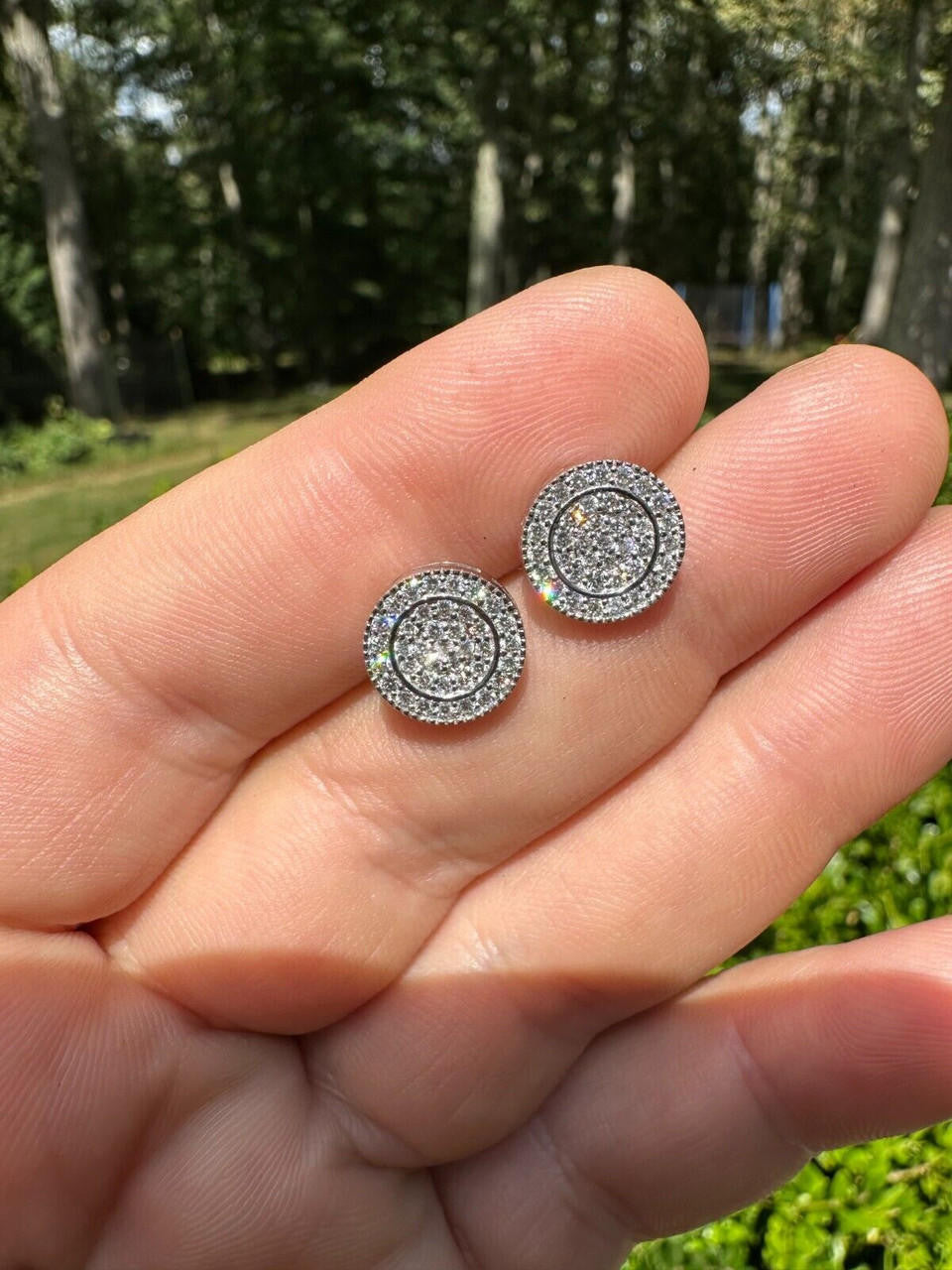 Italiano Silver, Inc. 0.8ct VVS Real Diamond Men's Solid 14k White Gold Iced Hip Hop Round Earrings