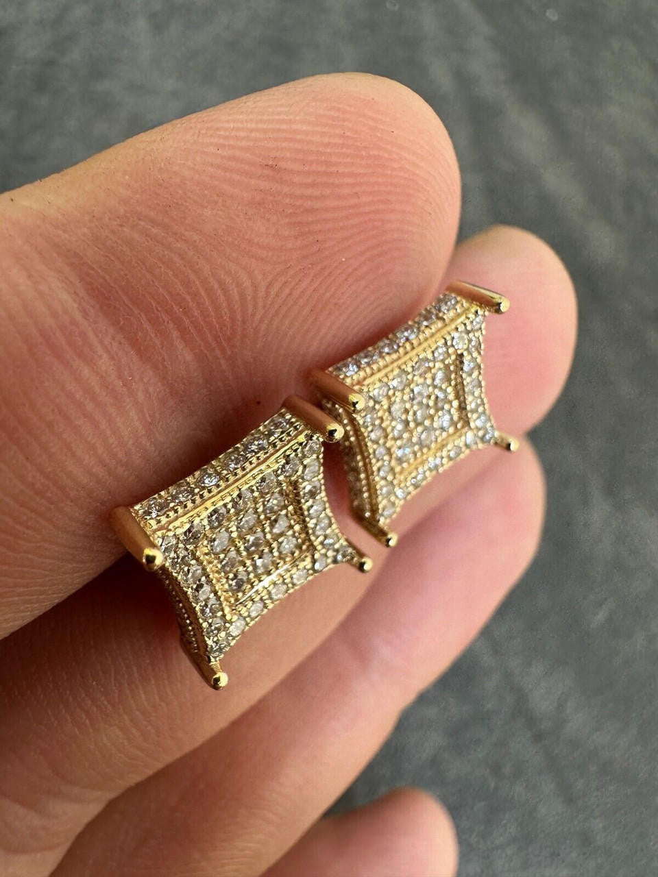 Italiano Silver, Inc. 1.17ct VVS Real Diamond Men's Solid 14k Yellow Gold Iced Hip Hop Kite Earrings