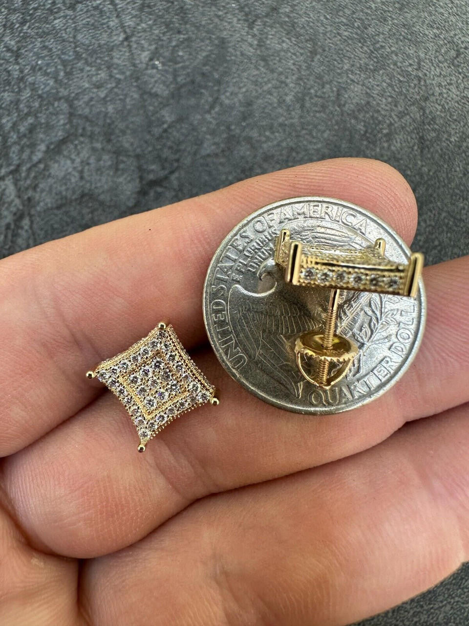 Italiano Silver, Inc. 1.17ct VVS Real Diamond Men's Solid 14k Yellow Gold Iced Hip Hop Kite Earrings