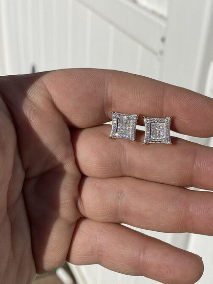 Italiano Silver, Inc. 1.17ct VVS Real Diamond Men's Solid 14k Yellow Gold Iced Hip Hop Kite Earrings