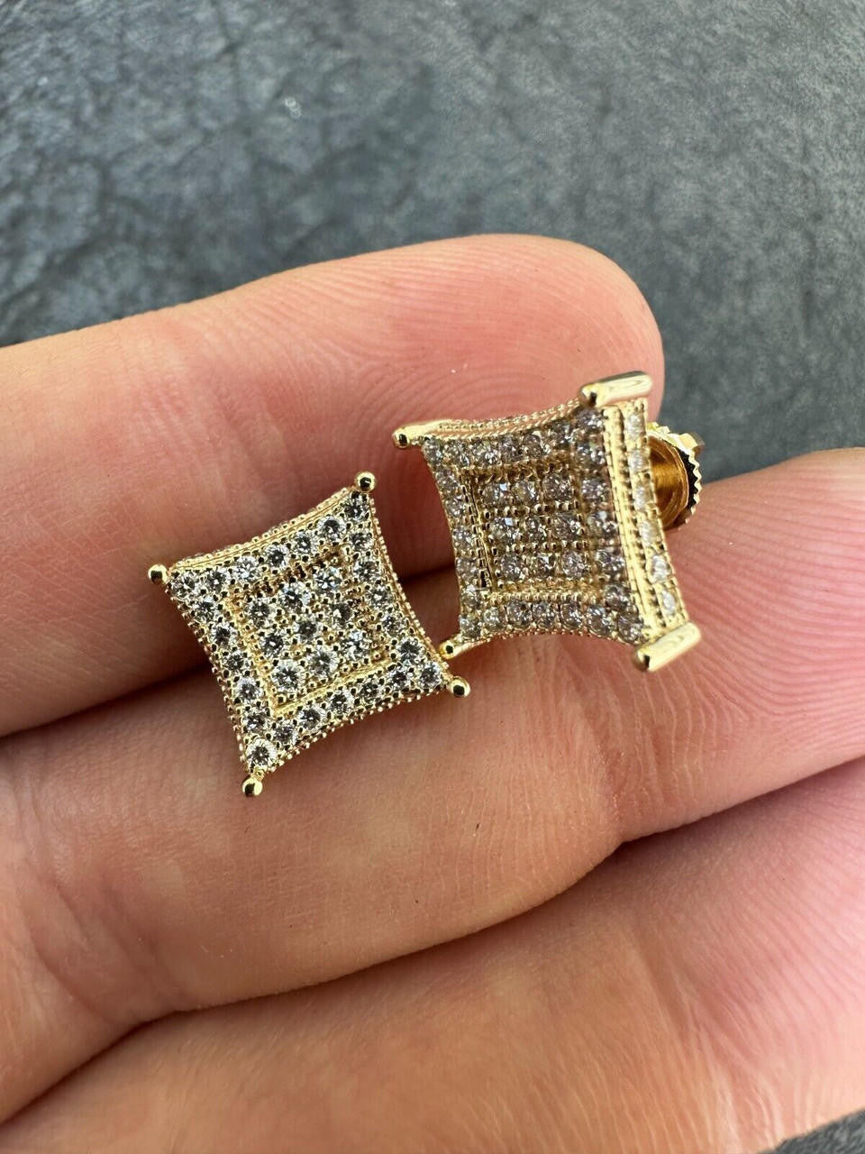 Italiano Silver, Inc. 1.17ct VVS Real Diamond Men's Solid 14k Yellow Gold Iced Hip Hop Kite Earrings