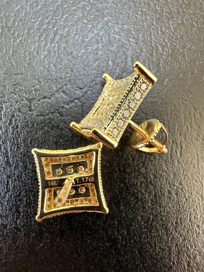 Italiano Silver, Inc. 1.17ct VVS Real Diamond Men's Solid 14k Yellow Gold Iced Hip Hop Kite Earrings