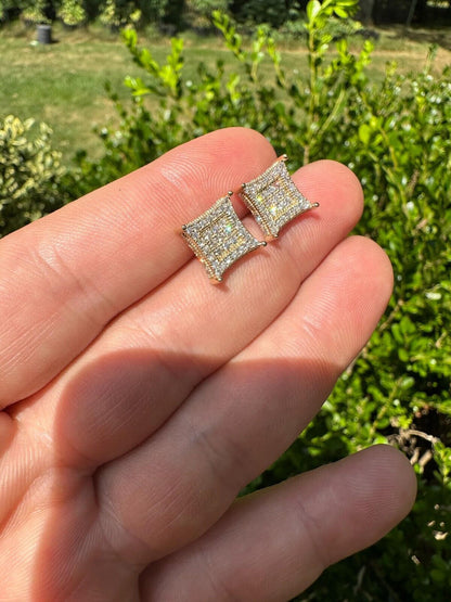 Italiano Silver, Inc. 1.17ct VVS Real Diamond Men's Solid 14k Yellow Gold Iced Hip Hop Kite Earrings