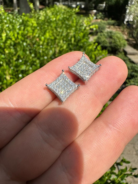 Italiano Silver, Inc. 1.17ct VVS Real Diamond Men's Solid 925 Silver Iced Hip Hop Kite Earrings