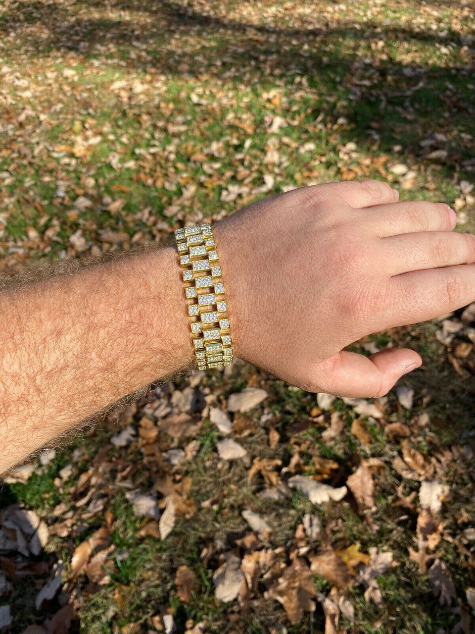 Italiano Silver, Inc 10ct MOISSANITE Big 20mm Mens Real Iced Presidential Bracelet - 14k Gold Vermeil