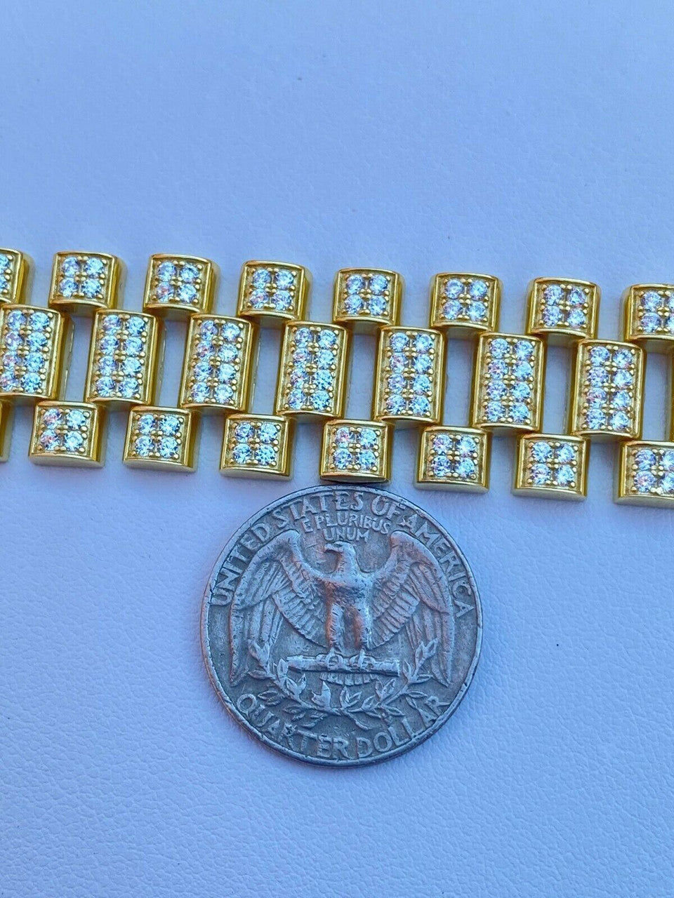 Italiano Silver, Inc 10ct MOISSANITE Big 20mm Mens Real Iced Presidential Bracelet - 14k Gold Vermeil