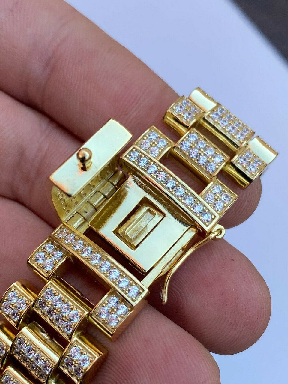 Italiano Silver, Inc 10ct MOISSANITE Big 20mm Mens Real Iced Presidential Bracelet - 14k Gold Vermeil