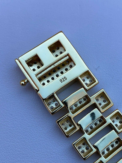 Italiano Silver, Inc 10ct MOISSANITE Big 20mm Mens Real Iced Presidential Bracelet - 14k Gold Vermeil