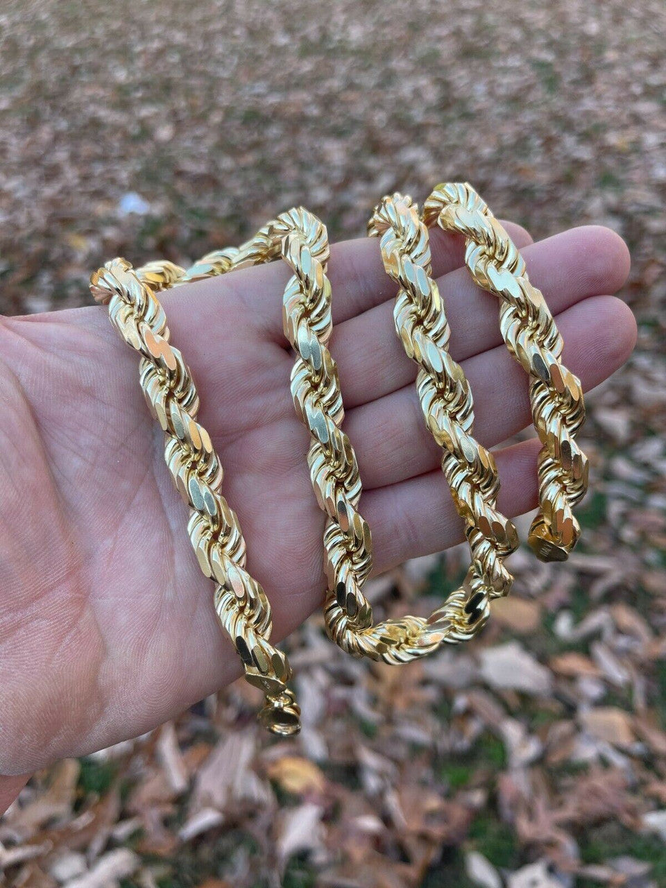 11mm Thick Mens Rope Chain 14k Gold Over Real Solid 925 Sterling