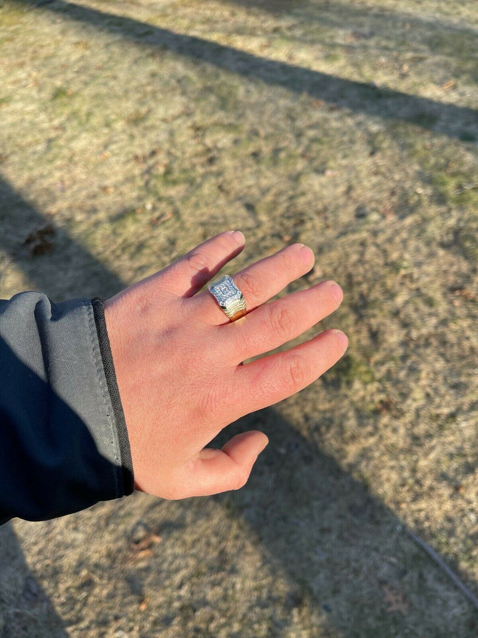 Italiano Silver, Inc 14k Gold and Real Solid 925 Silver Diamond Iced Baguette Mens Pinky Square RING Band