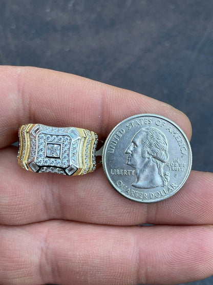 Italiano Silver, Inc 14k Gold and Real Solid 925 Silver Diamond Iced Baguette Mens Pinky Square RING Band