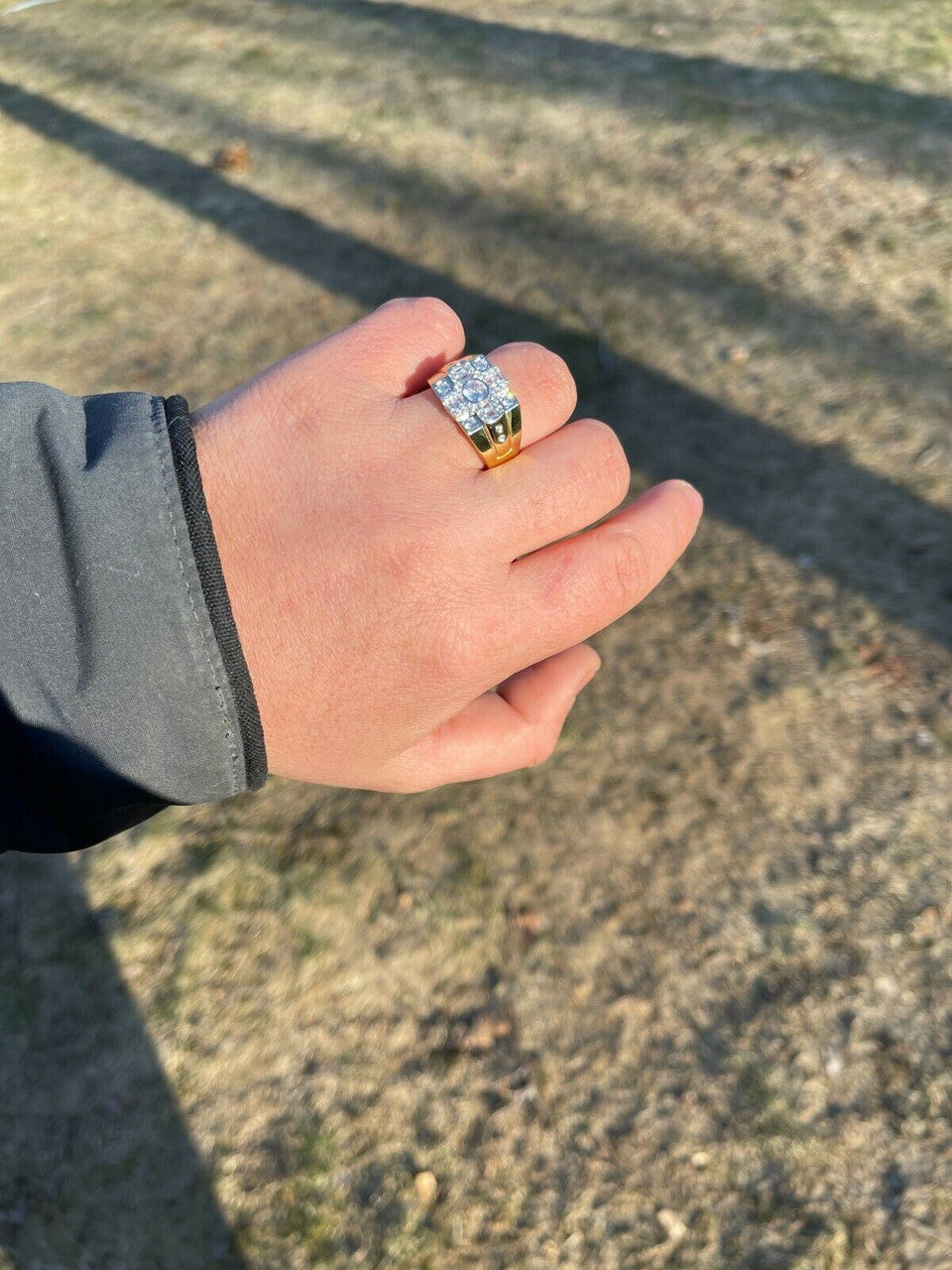 Italiano Silver, Inc 14k Gold and Real Solid 925 Silver Diamond Iced Baguette Mens Pinky Square RING