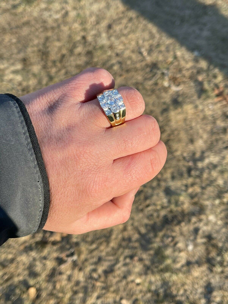 Italiano Silver, Inc 14k Gold and Real Solid 925 Silver Diamond Iced Baguette Mens Pinky Square RING