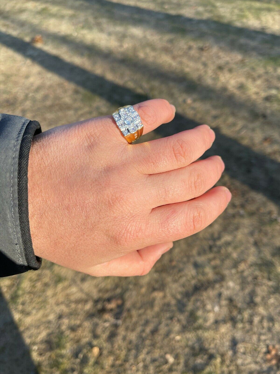 Italiano Silver, Inc 14k Gold and Real Solid 925 Silver Diamond Iced Baguette Mens Pinky Square RING