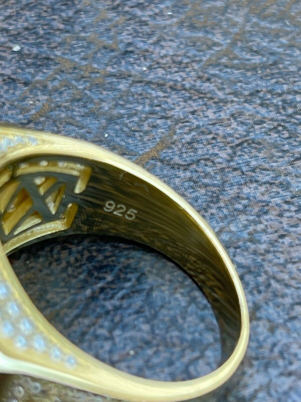 Italiano Silver, Inc 14k Gold and Solid 925 Silver Iced Flooded Out Baguette Diamond Pinky Cross Ring