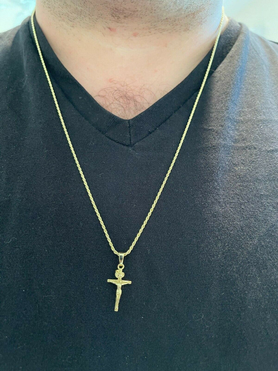 Italiano Silver, Inc 14k Gold Over Real Solid 925 Silver Cross Jesus Piece Crucifix Pendant Necklace