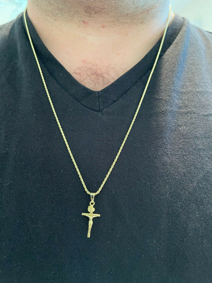 Italiano Silver, Inc 14k Gold Over Real Solid 925 Silver Cross Jesus Piece Crucifix Pendant Necklace